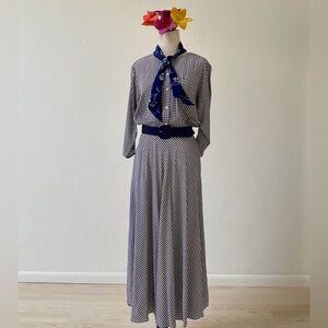 Vintage Ralph Lauren 100% Silk Navy Houndstooth dress with pockets